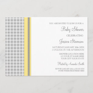 Lemon Gingham Custom Baby Shower Invitations