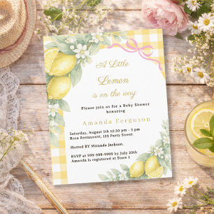 Lemon gingham pink bow girl Baby Shower invitation