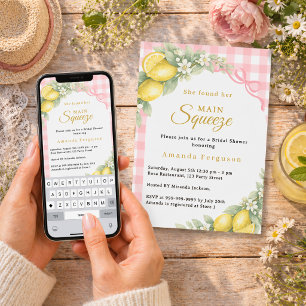 Lemon gingham pink main squeeze bow Bridal Shower Invitation