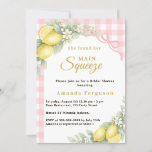 Lemon gingham pink main squeeze bow Bridal Shower Invitation
