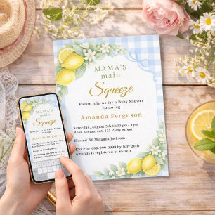Lemon gingham squeeze blue bow boy Baby Shower Invitation