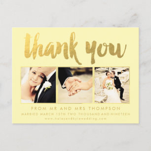 Lemon Gold Foil Thank You Script Typography Photo Postcard