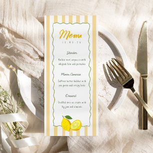 Lemon Graduation Menu Card Yellow Stripe Citrus