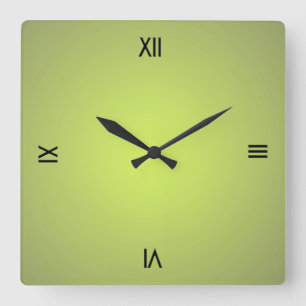 Lemon Green Black Roman Numerals Square Wall Clock