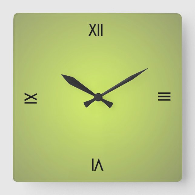 Lemon Green Black Roman Numerals Square Wall Clock (Front)