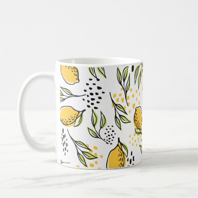 Lemon, green branches: abstract pattern. coffee mug (Left)
