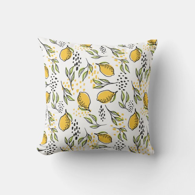 Lemon, green branches: abstract pattern. throw pillow (Front)