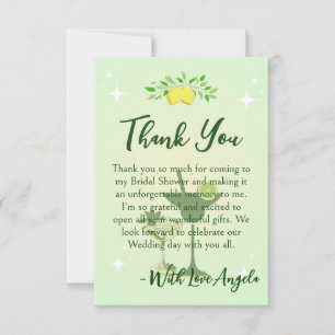 Lemon Green Cocktail Party Bridal Shower  Thank You Card