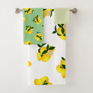 Lemon Green Gingham Bath Towel Set