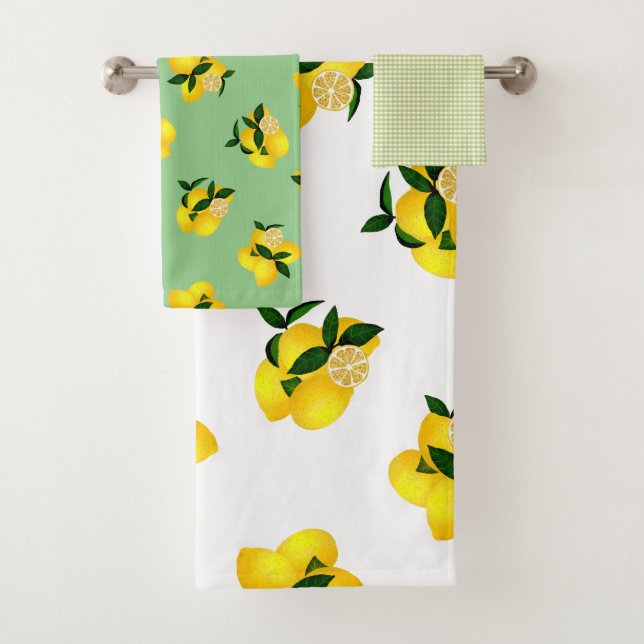 Lemon Green Gingham Bath Towel Set (Insitu)