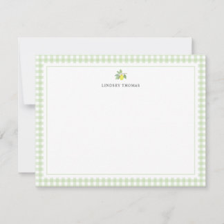 Lemon Green Gingham Border Personalized Card