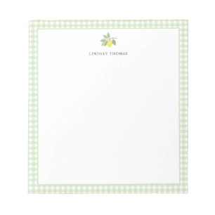 Lemon Green Gingham Border Personalized Notepad