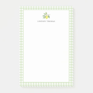 Lemon Green Gingham Border Personalized Post-it Notes