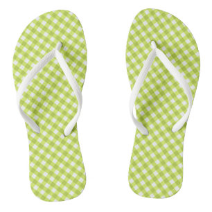 Lemon Green Gingham Design Flip Flops