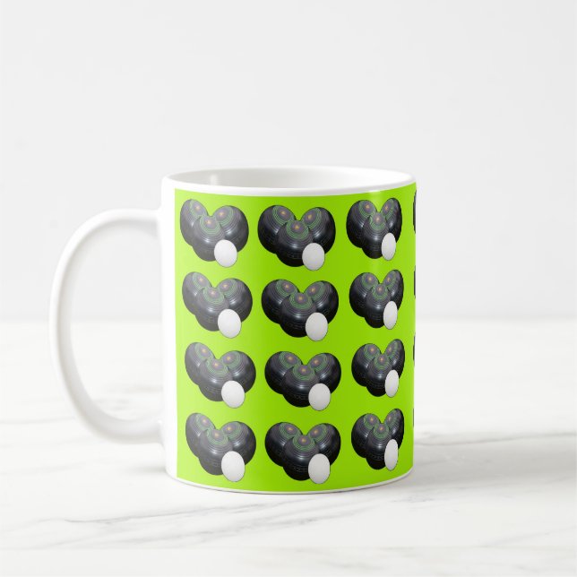 Lemon Green Lawn Bowls Pattern, Coffee Mug (Left)