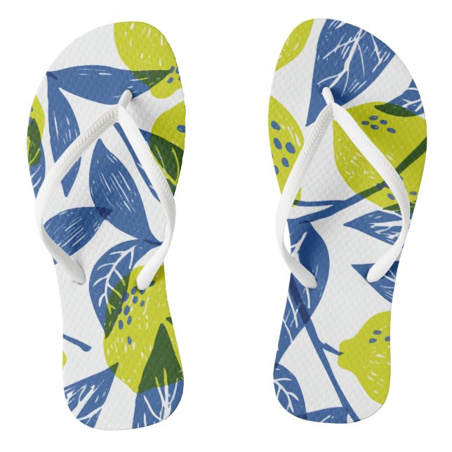 Lemon Green Pattern Flip Flops (Footbed)