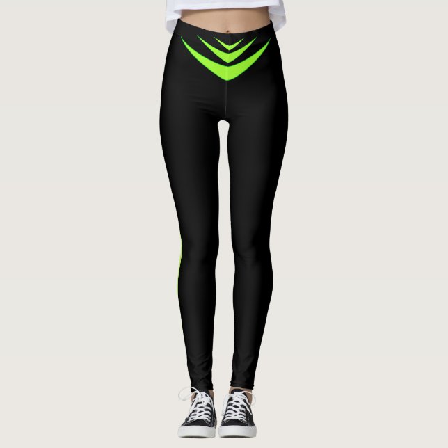 Lemon Green Triple Boomerang on Black Leggings (Front)