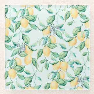 Lemon Green Watercolor: Seamless Romance Glass Coaster