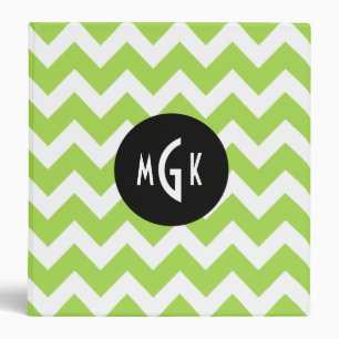 Lemon Green White Chevron Pattern Monogram Modern Binder