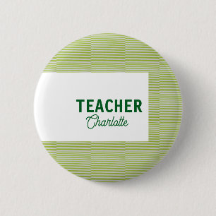 Lemon green white stripes teacher professor name c 2 inch round button