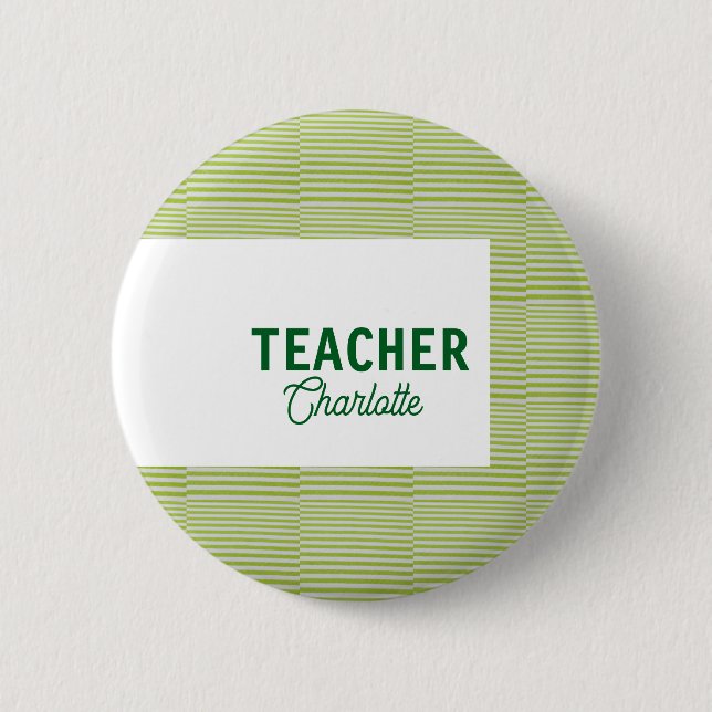 Lemon green white stripes teacher professor name c 2 inch round button (Front)