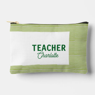 Lemon green white stripes teacher professor name c accessory pouch