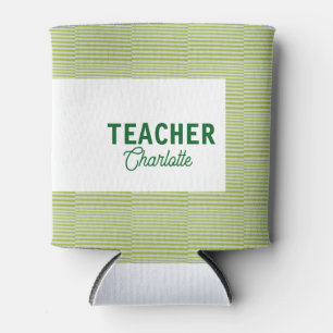Lemon green white stripes teacher professor name c can cooler