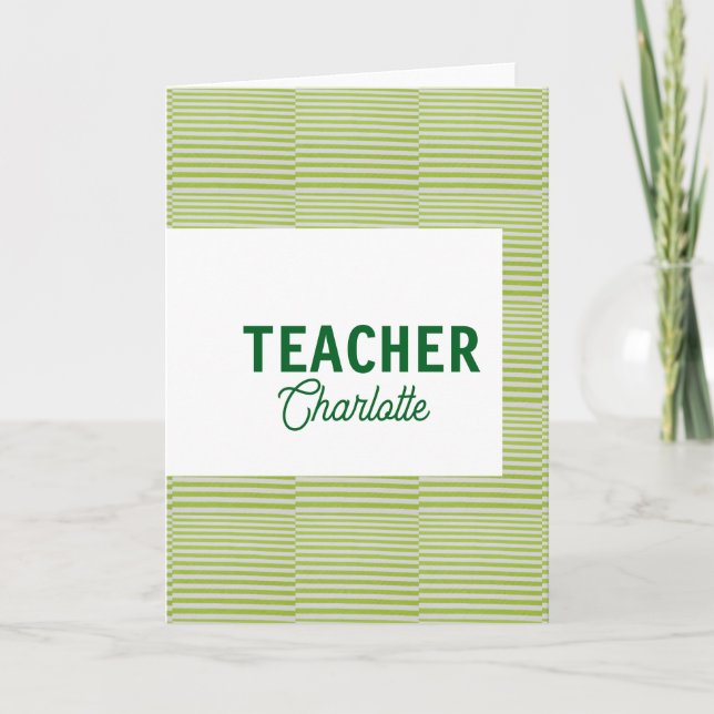 Lemon green white stripes teacher professor name c card (Front)