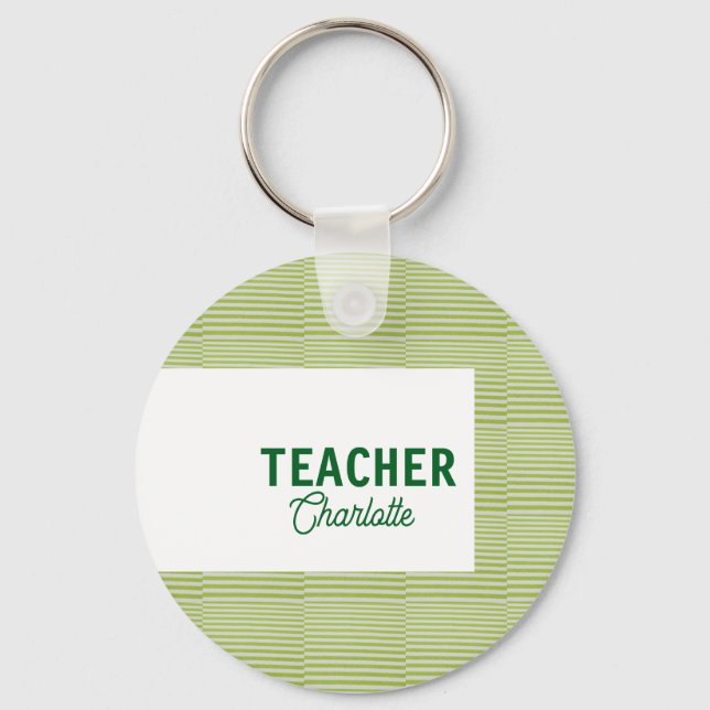 Lemon green white stripes teacher professor name c keychain (Front)