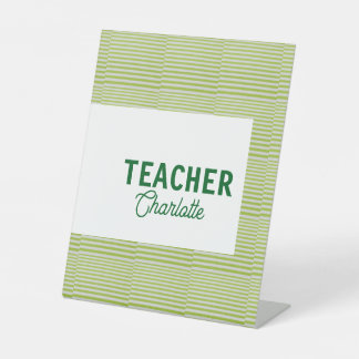 Lemon green white stripes teacher professor name c pedestal sign