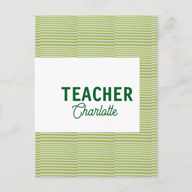 Lemon green white stripes teacher professor name c postcard (Front)