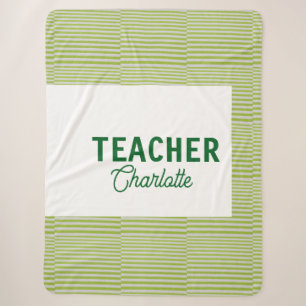 Lemon green white stripes teacher professor name c sherpa blanket