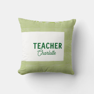 Lemon green white stripes teacher professor name c throw pillow
