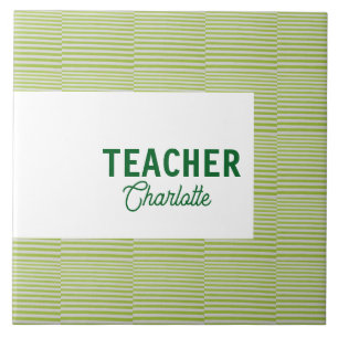Lemon green white stripes teacher professor name c tile