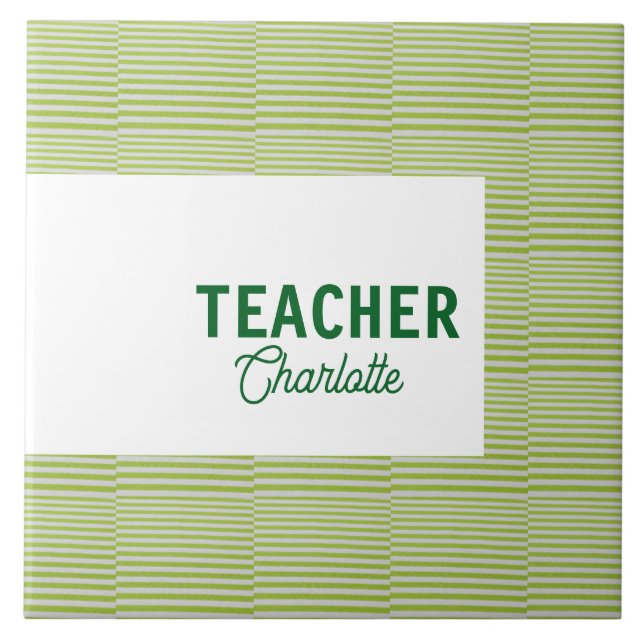 Lemon green white stripes teacher professor name c tile (Front)