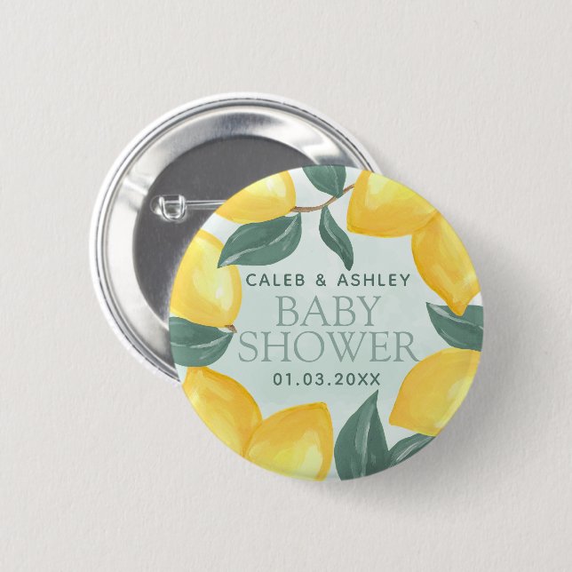 Lemon Greenery Baby Shower Button Pin (Front & Back)