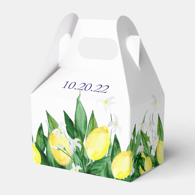 Lemon Greenery Blossom Wedding Favour Box (Back Side)