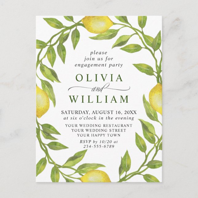Lemon Greenery ENGAGEMENT PARTY Invitation Postcard (Front)