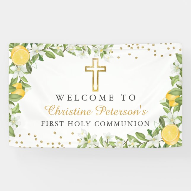 Lemon Greenery First Holy Communion Welcome Banner (Horizontal)