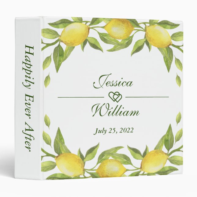 Lemon & Greenery Watercolor Custom Wedding Binder (Front/Spine)