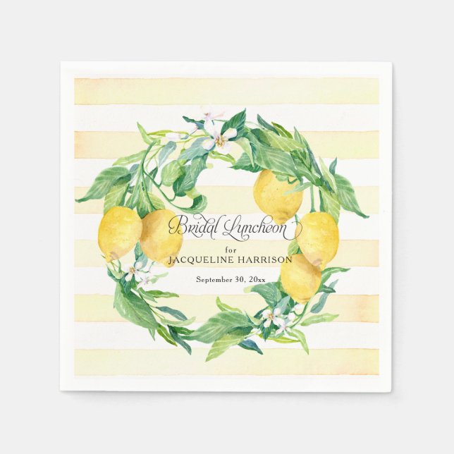 Lemon Greenery Wreath White Floral Bridal Luncheon Napkin (Front)