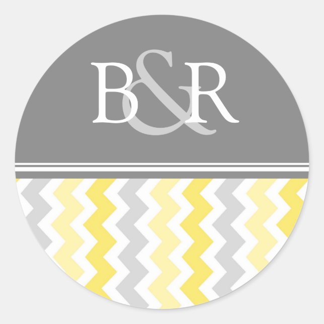 Lemon Grey Chevrons Monogram Envelope Seal (Front)