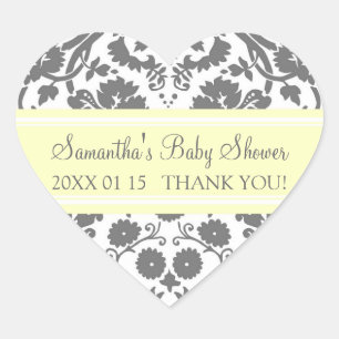 Lemon Grey Damask Baby Shower Favour Stickers