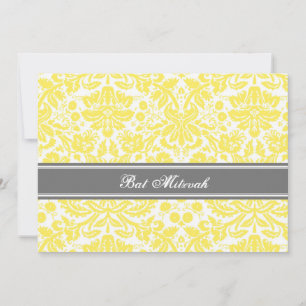 Lemon Grey Damask Bat Mitzvah Invitations