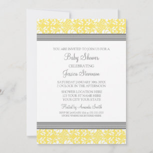 Lemon Grey Damask Custom Baby Shower Invitations