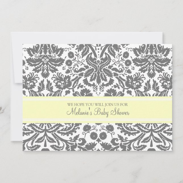 Lemon Grey Damask Custom Baby Shower Invitations (Front)