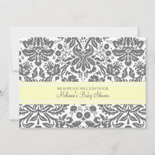 Lemon Grey Damask Custom Baby Shower Invitations
