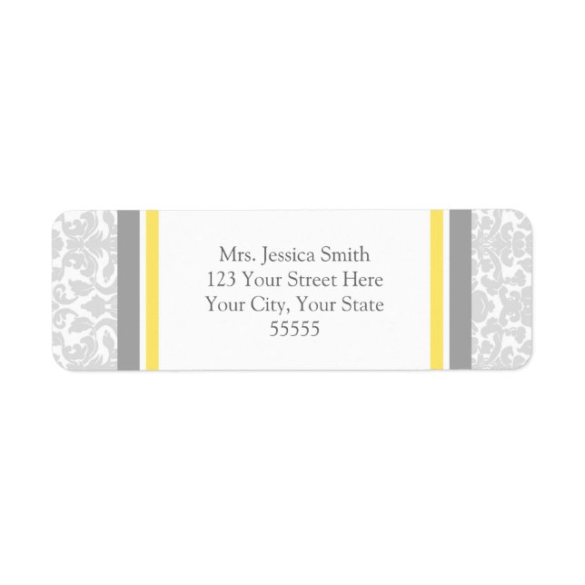 Lemon Grey Damask Custom Return Address Labels (Front)