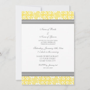 Lemon Grey Damask Engagement Party Invitations