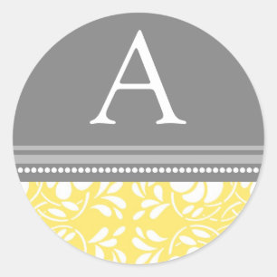 Lemon Grey Damask Monogram Envelope Seal